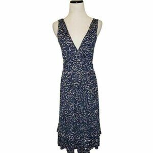 NY & C  Womens Geometric Stretch faux Wrap Dress V Neck Sleeveless Ruffle Size S